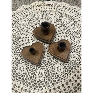 Vintage cottagecore wooden heart-shaped taper candle holders
